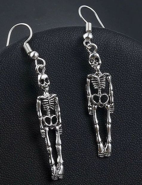 Boucles d'oreilles pendantes tête de mort squelette