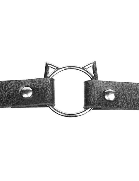 Collier en cuir - tête de chat punk