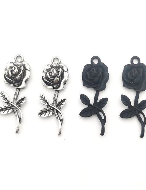 Pendentif tibétain fleur rose argenté