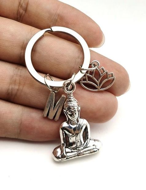 Porte-Clés Lettre Bouddha Argenté